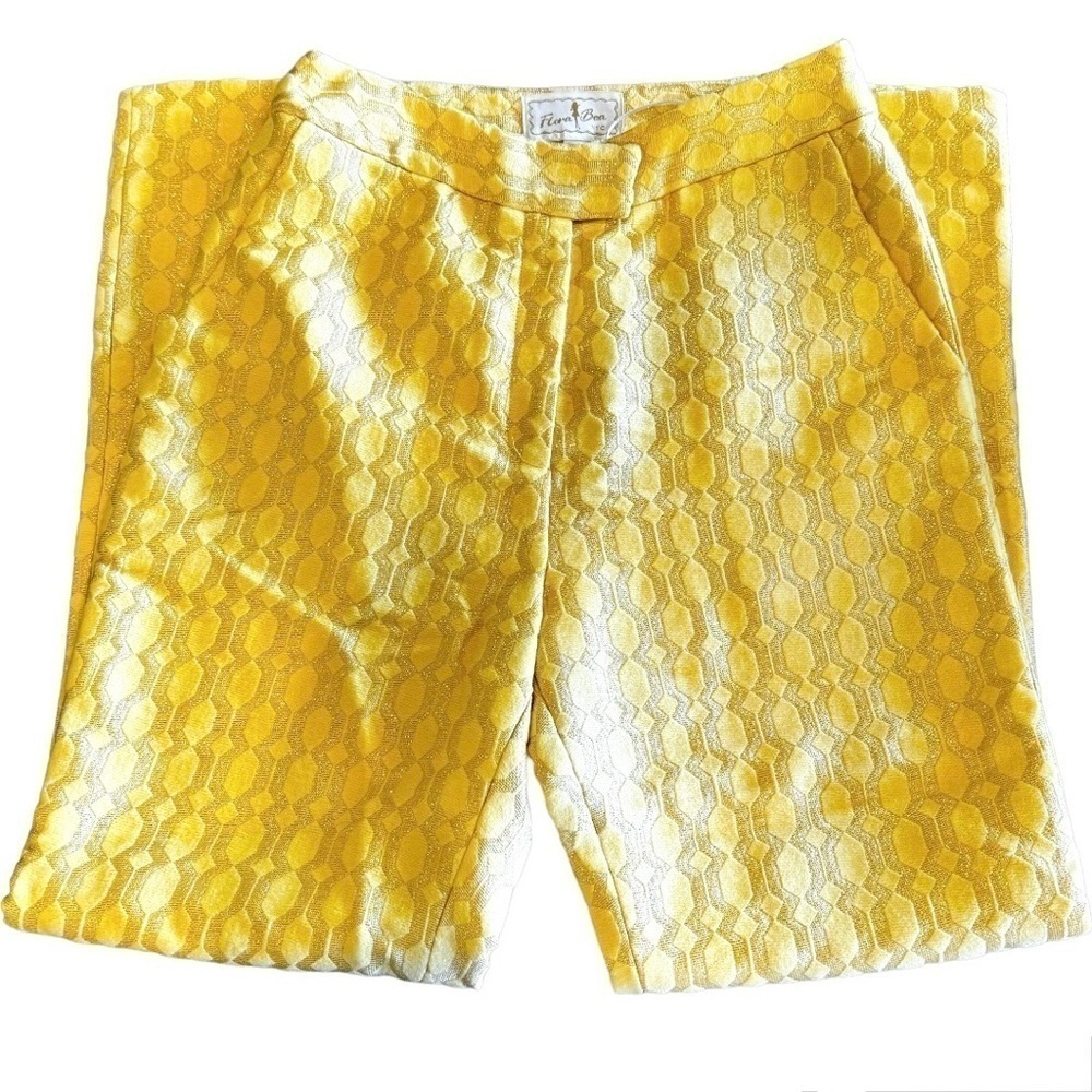 Floral Jacquard Yellow Women's Pants - Picture 2 of 9